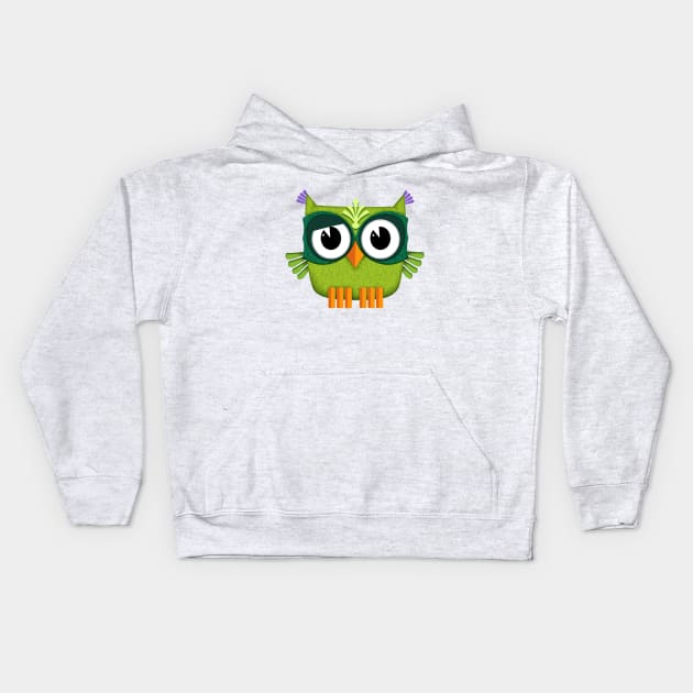 Cute Green Owl Kids Hoodie by BessoChicca